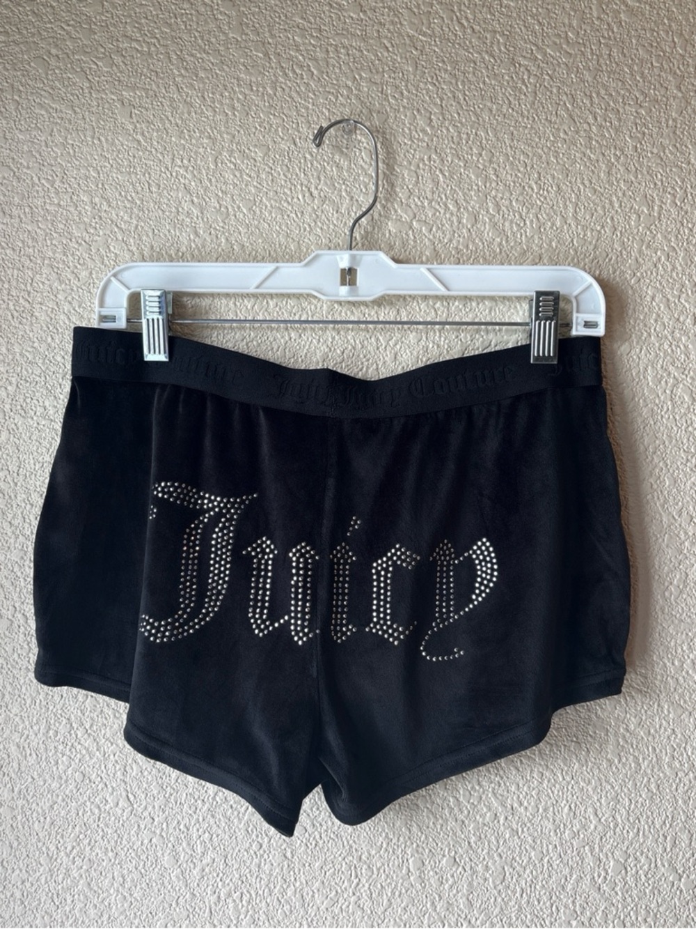 Juicy Couture Black Velour Rhinestone Logo Lounge Shorts Womens Medium